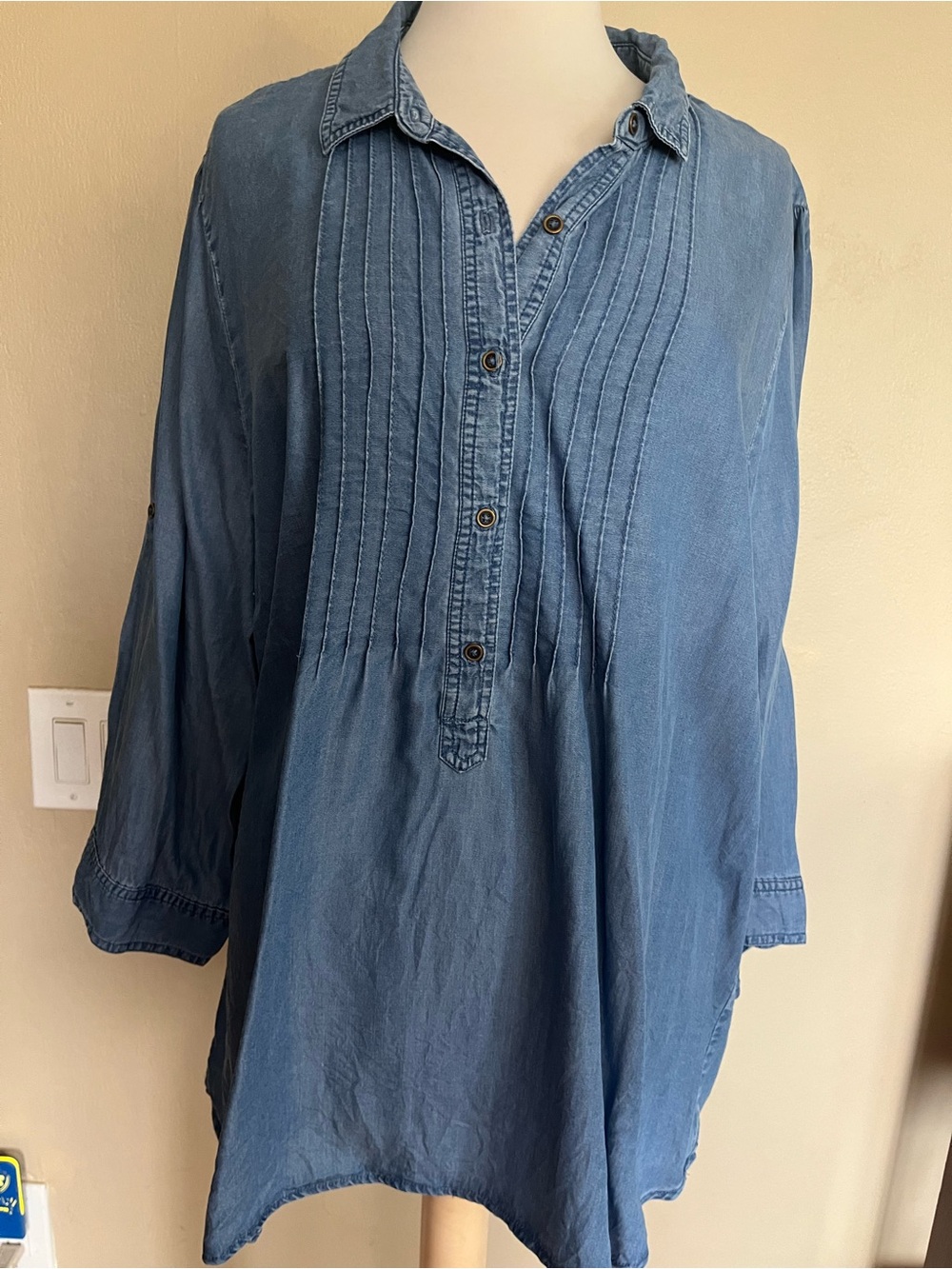 Intro Washed Indigo Pintuck Tunic